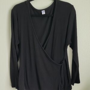 Old Navy Black Ribbed Wrap Blouse